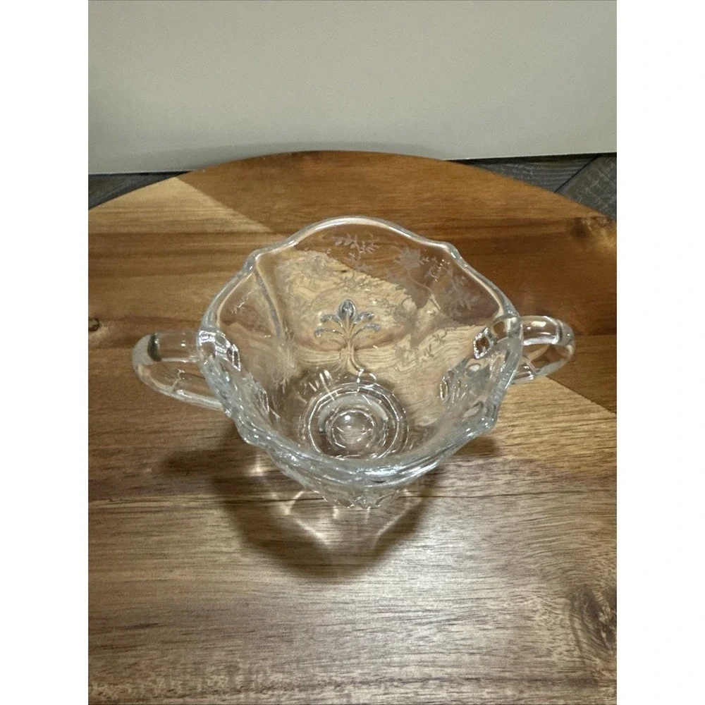 Vintage Etched‎ Glass Creamer Sugar Bowl Set Floral Cottagecore 3 piece